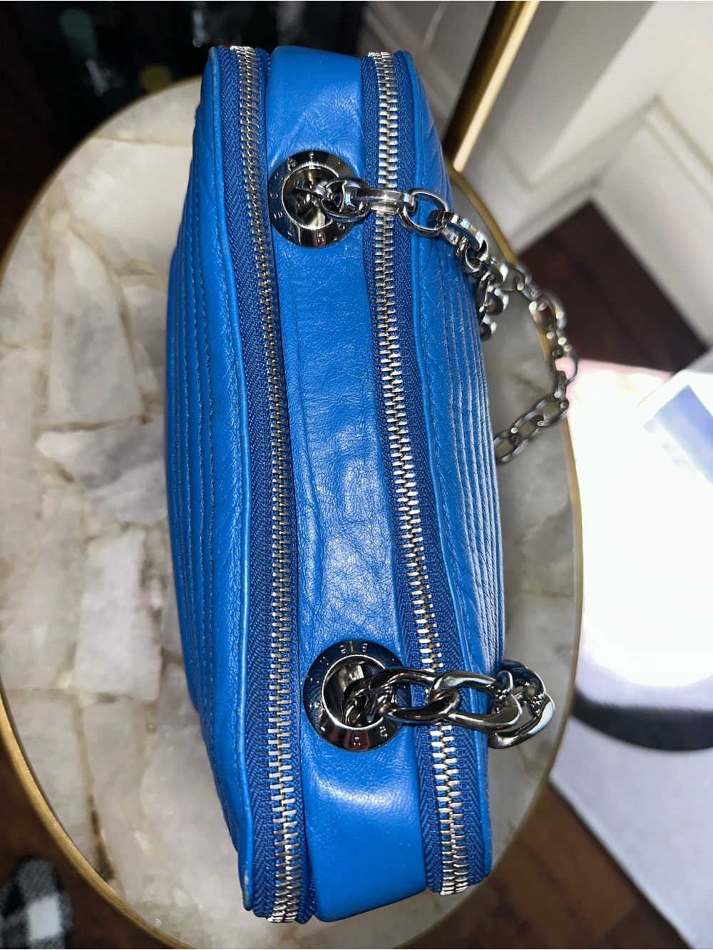 Henri Bendel NYC Electric Blue Lambskin Double Chain 2 Way Bag | Collector Y2K - Picture 10 of 15